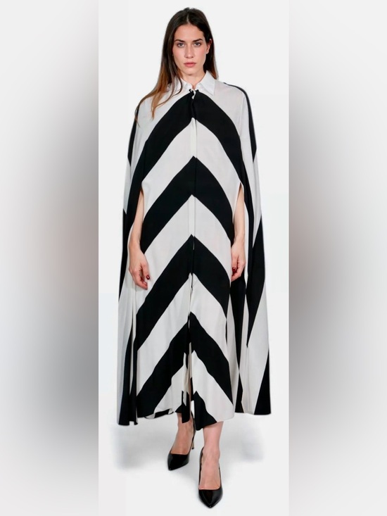 Valentino Dresses & Skirts - VALENTINO CHEVRON SILK CAPE  DRESS IN BLACK AND WHITE